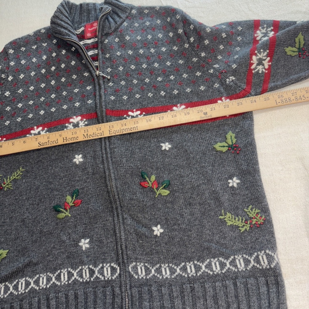 VTG North Crest Women's Gray Sweater Cardigan Full Zip Snowflake Holiday 2XL - Picture 4 of 8